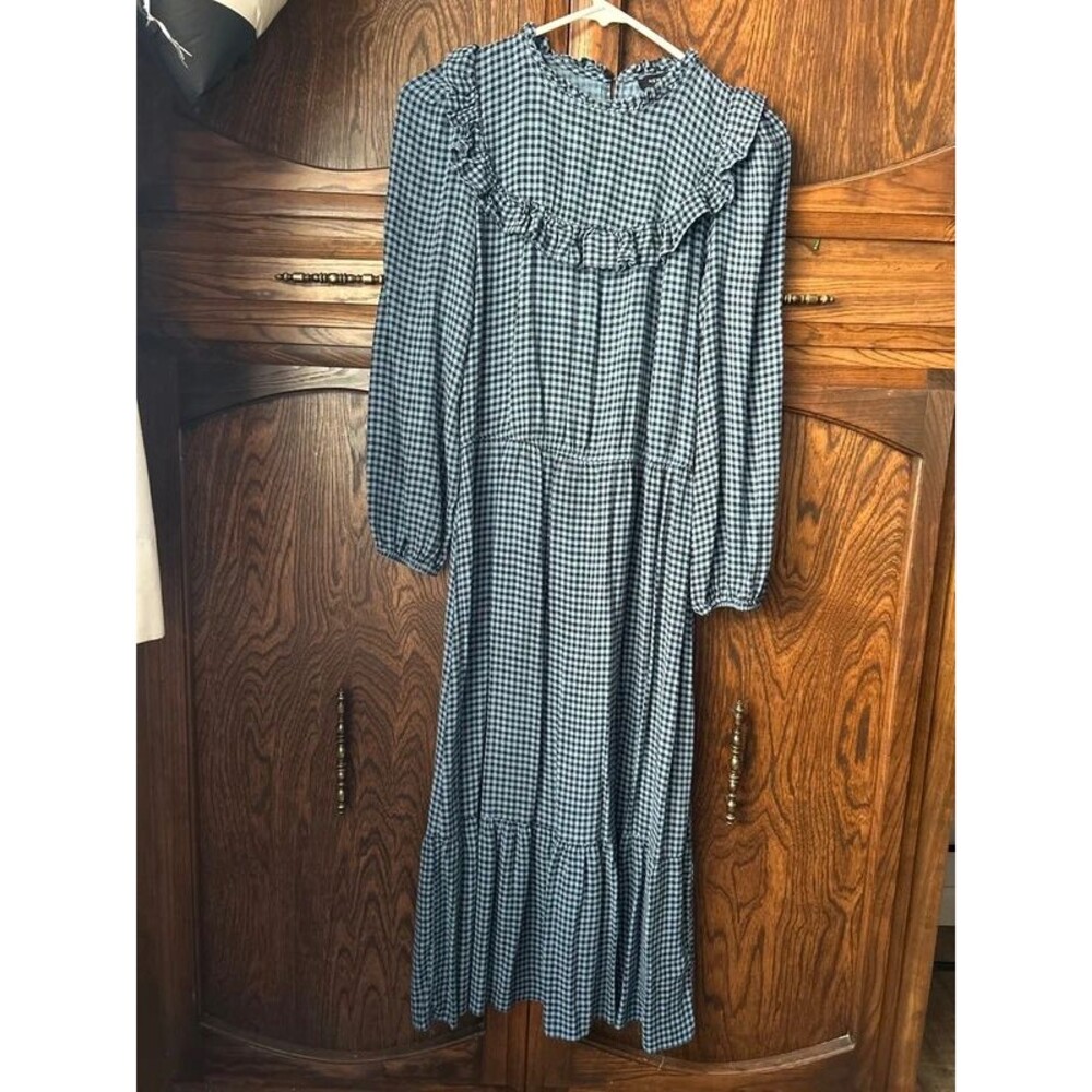 New Look midi dress blue and black gingham tiered ruffles